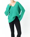 Endless Rose Furry V Neck Sweater In Green In Green