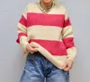 Endless Rose Fuzzy And Striped Sweater In Taupe And Pink In Neutral