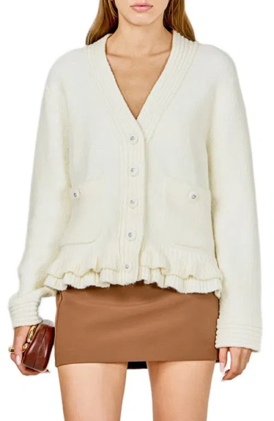 Endless Rose Fuzzy Ruffle Cardigan In White