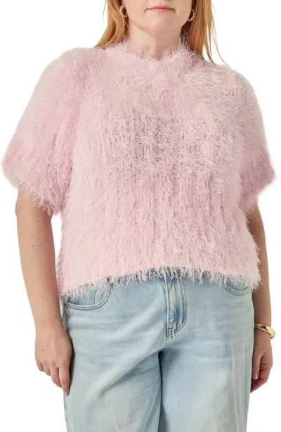 Endless Rose Fuzzy Short Sleeve Sweater In Pink