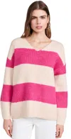 Endless Rose Fuzzy Striped Oversized Sweater Beige/fuchsia