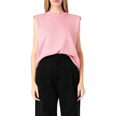 Endless Rose Glitter Power Shoulder Knit Top In Pink