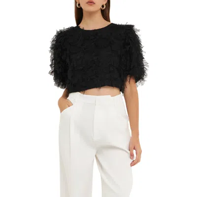 Endless Rose Gridded Tulle Crop Top In Black