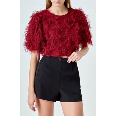 Endless Rose Gridded Tulle Crop Top In Red