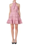 Endless Rose Halter Neck Lace Trim Dress In Pink