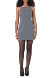 Endless Rose High Square Neck Stretch Minidress In Grey