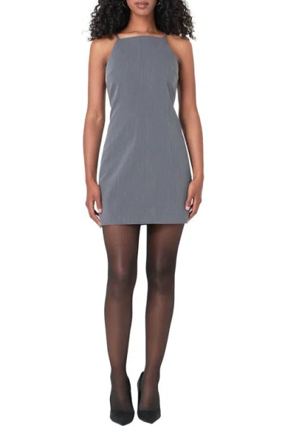 Endless Rose High Square Neck Stretch Minidress In Grey