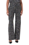 Endless Rose High Waist Wide Leg Bouclé Tweed Pants In Black Multi