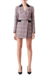 Endless Rose Houndstooth Check Long Sleeve Romper In Pink Multi