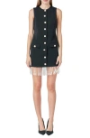 Endless Rose Imitation Pearl Beaded Fringe Button Front Minidress In Black