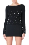Endless Rose Imitation Pearl Embellished Sweater In Black