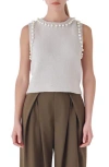 Endless Rose Imitation Pearl Trim Sweater Tank In Gray