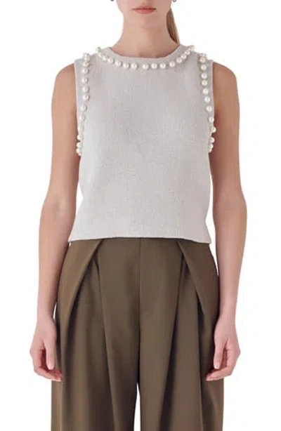 Endless Rose Imitation Pearl Trim Sweater Tank In Gray