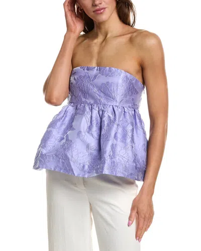 Endless Rose Floral Satin Jacquard Strapless Top In Blue