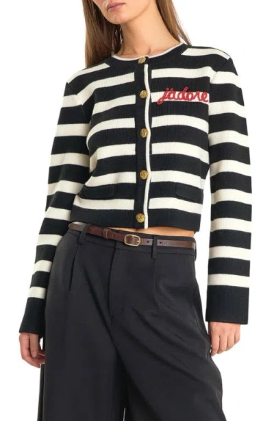 Endless Rose J'adored Beaded Cardigan In Black/white