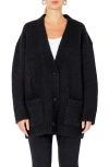 Endless Rose Jewel Button Oversize Cardigan In Jet Black