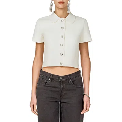 Endless Rose Jewel Buttoned Cropped Knit Top In White