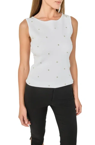Endless Rose Jewel Embellish Sleeveless Top In White