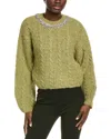 Endless Rose Jewel Embroidered Fuzzy Cable Chunky Wool-blend Sweater In Yellow