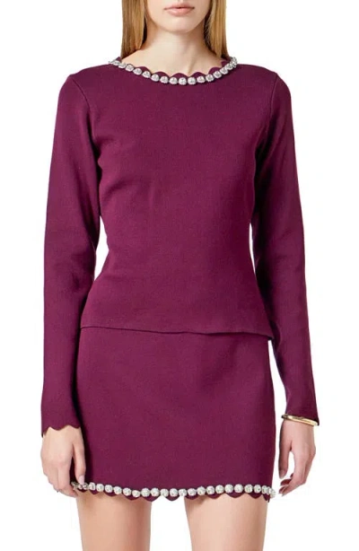 Endless Rose Jewel Neck Knit Top In Purple