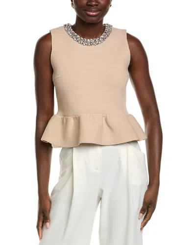 Endless Rose Jewel Trim Peplum Knit Top In Neutral
