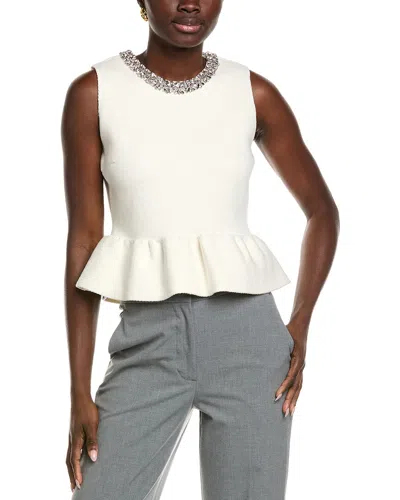 Endless Rose Jewel Trim Peplum Knit Top In White