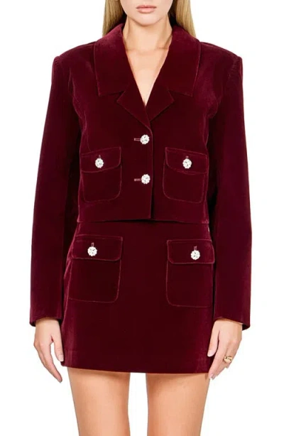 Endless Rose Jeweled Crop Velvet Blazer In Red