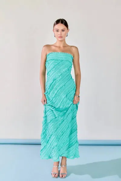 Endless Rose Juliette Strapless Ruffled Maxi Dress In Aqua Marine In Blue