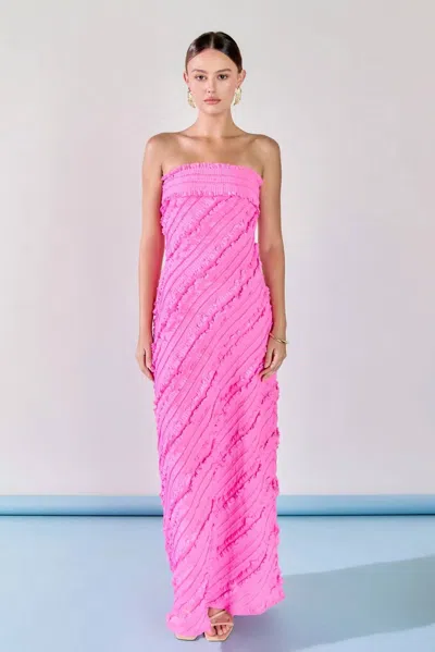 Endless Rose Juliette Strapless Ruffled Maxi Dress In Hot Pink