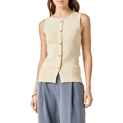 Endless Rose Knit Button-up Vest In Beige