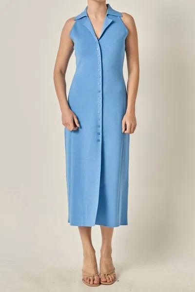 Endless Rose Knit Collared Midi Dress In Sky Blue