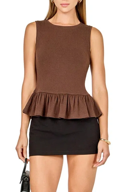Endless Rose Knit Peplum Tank In Brown