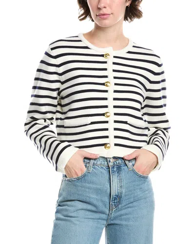 Endless Rose Knit Stripe Wool-blend Cardigan In White