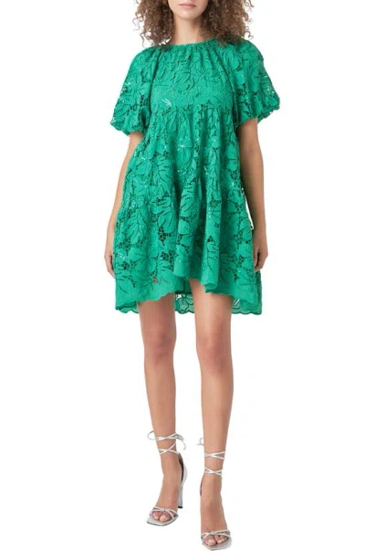 Endless Rose Lace & Sequin Trapeze Minidress In Green
