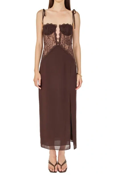 Endless Rose Lace Bustier Sleeveless Midi Dress In Brown