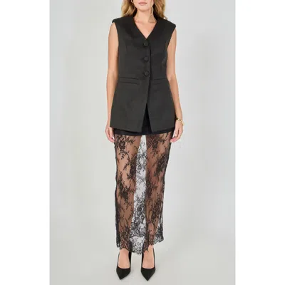 Endless Rose Lace Mixed Media Sleeveless Maxi Dress In Black
