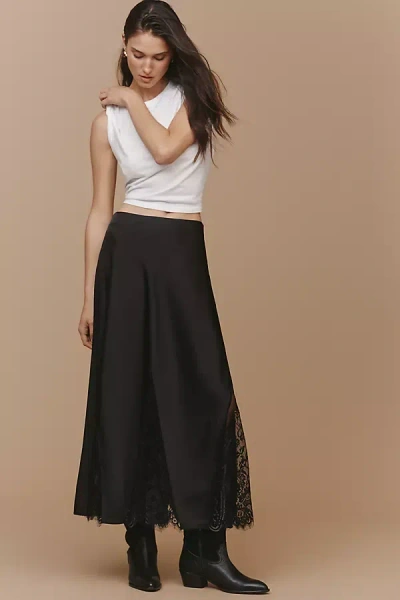 Endless Rose Lace Panel Satin Maxi Skirt In Black