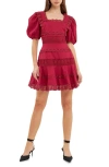 Endless Rose Women's Multi Lace Linen Mini Dress In Berry
