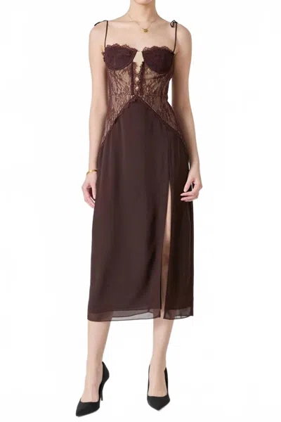 Endless Rose Lace See Through Midi Dress In Chocolate Brown