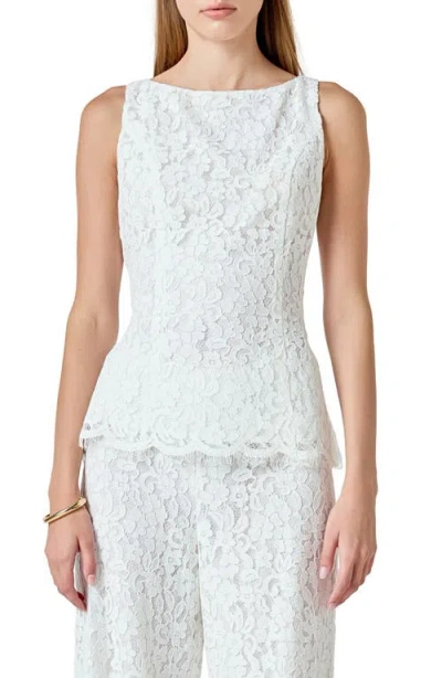 Endless Rose Lace Sleeveless Tie Back Top In White