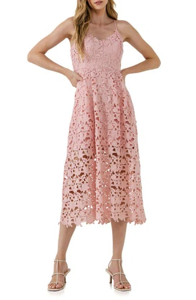 Endless Rose Lace Spaghetti Strap Midi Dress In Blush