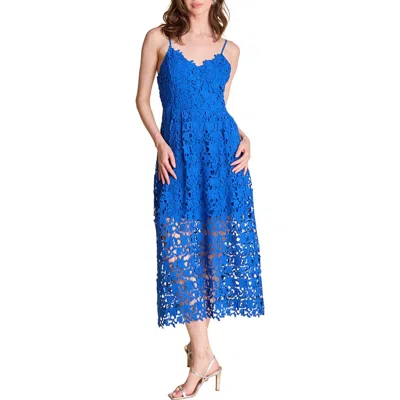 Endless Rose Lace Spaghetti Strap Midi Dress In Cobalt Blue
