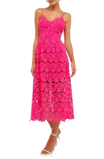 Endless Rose Lace Spaghetti Strap Midi Dress In Fuchsia