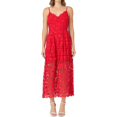 Endless Rose Lace Spaghetti Strap Midi Dress In Red