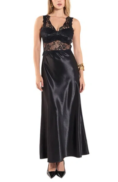 Endless Rose Lace Trim Midi Dress In Black
