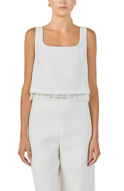 Endless Rose Lace Trim Sleeveless Top In White