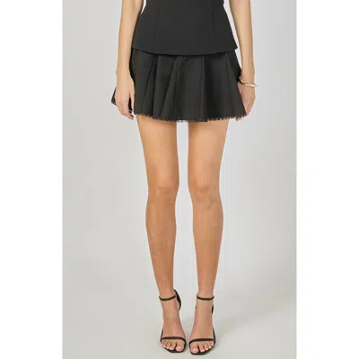 Endless Rose Lace Trimmed Godet Mini Skort In Black