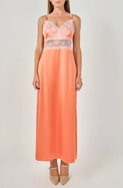 Endless Rose Lace Trimmed Maxi Gown In Orange