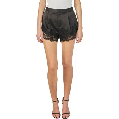 Endless Rose Lace Trimmed Satin Shorts In Black