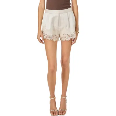 Endless Rose Lace Trimmed Satin Shorts In Neutral